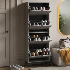 Schuhkipper Eliza Grau 60 x 168 cm mit 4 Klappschubladen Vicco