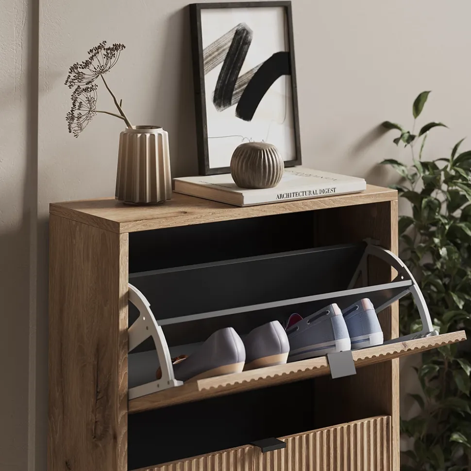 Schuhkipper Eliza Viking Oak 60 x 130 cm mit 3 Klappschubladen Vicco