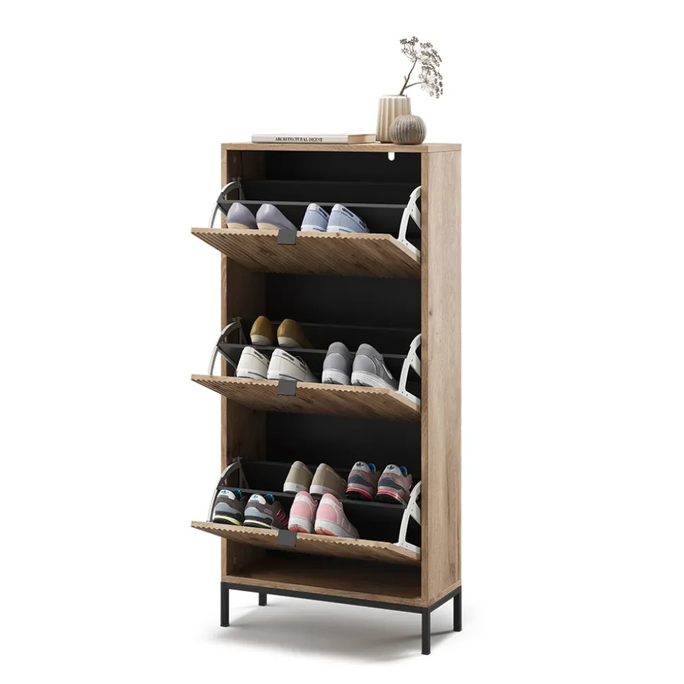 Schuhkipper Eliza Viking Oak 60 x 130 cm mit 3 Klappschubladen Vicco
