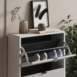 Schuhkipper Eliza Weiß 60 x 130 cm mit 3 Klappschubladen Vicco