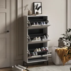 Schuhkipper Eliza Weiß 60 x 130 cm mit 3 Klappschubladen Vicco