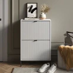 Schuhkipper Eliza Weiß 60 x 92 cm mit 2 Klappschubladen Vicco