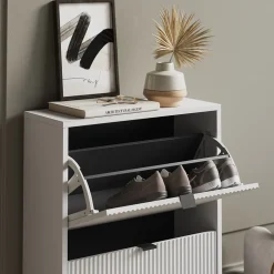Schuhkipper Eliza Weiß 60 x 92 cm mit 2 Klappschubladen Vicco
