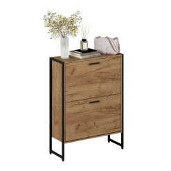 Schuhkipper Folda Goldkraft Eiche/Schwarz 63 x 83 cm mit 2 Kippfächern Vicco