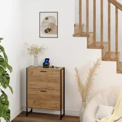 Schuhkipper Folda Goldkraft Eiche/Schwarz 63 x 83 cm mit 2 Kippfächern Vicco