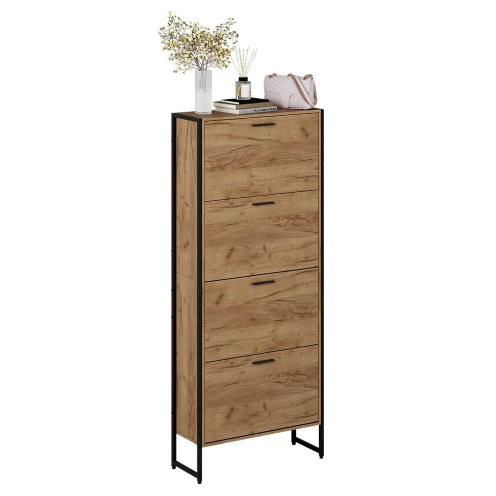 Schuhkipper Folda Goldkraft Eiche/Schwarz 63 x 152.5 cm mit 4 Kippfächern Vicco