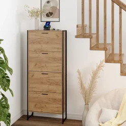 Schuhkipper Folda Goldkraft Eiche/Schwarz 63 x 152.5 cm mit 4 Kippfächern Vicco