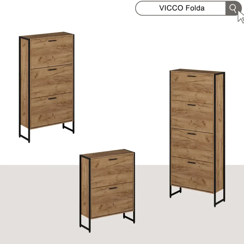 Schuhkipper Folda Goldkraft Eiche/Schwarz 63 x 152.5 cm mit 4 Kippfächern Vicco