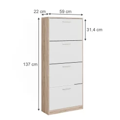 Schuhkipper Gizmo Sonoma/Weiß 59 x 137 cm mit 4 Fächern Vicco
