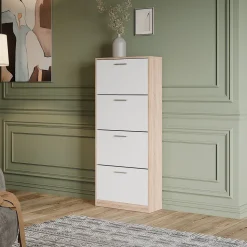 Schuhkipper Gizmo Sonoma/Weiß 59 x 137 cm mit 4 Fächern Vicco