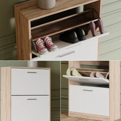 Schuhkipper Gizmo Sonoma/Weiß 59 x 137 cm mit 4 Fächern Vicco