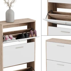 Schuhkipper Gizmo Sonoma/Weiß 59 x 137 cm mit 4 Fächern Vicco