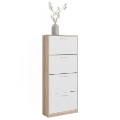 Schuhkipper Gizmo Sonoma/Weiß 59 x 137 cm mit 4 Fächern Vicco