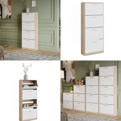 Schuhkipper Gizmo Sonoma/Weiß 59 x 137 cm mit 4 Fächern Vicco