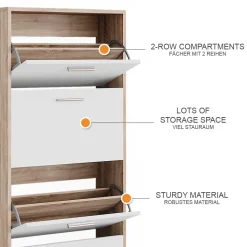 Schuhkipper Gizmo Sonoma/Weiß 59 x 137 cm mit 4 Fächern Vicco