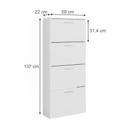 Schuhkipper Gizmo Weiß 59 x 137 cm mit 4 Fächern Vicco