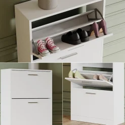 Schuhkipper Gizmo Weiß 59 x 137 cm mit 4 Fächern Vicco