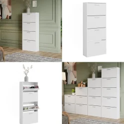 Schuhkipper Gizmo Weiß 59 x 137 cm mit 4 Fächern Vicco