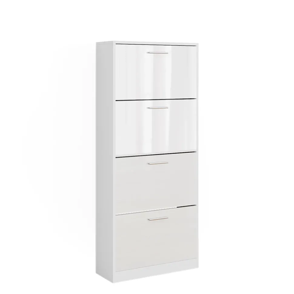 Schuhkipper Gizmo Weiß/Weiß Hochglanz 59 x 137 cm mit 4 Fächern Vicco