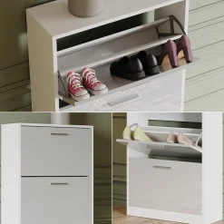 Schuhkipper Gizmo Weiß/Weiß Hochglanz 59 x 137 cm mit 4 Fächern Vicco