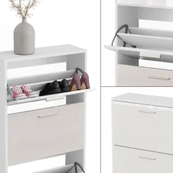 Schuhkipper Gizmo Weiß/Weiß Hochglanz 59 x 137 cm mit 4 Fächern Vicco