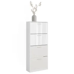 Schuhkipper Gizmo Weiß/Weiß Hochglanz 59 x 137 cm mit 4 Fächern Vicco