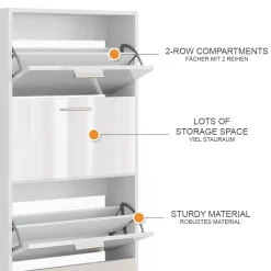 Schuhkipper Gizmo Weiß/Weiß Hochglanz 59 x 137 cm mit 4 Fächern Vicco