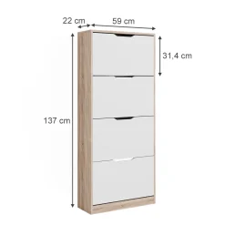 Schuhkipper Luca Sonoma/Weiß 59 x 137 cm mit 4 Klappschubladen Vicco