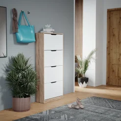 Schuhkipper Luca Sonoma/Weiß 59 x 137 cm mit 4 Klappschubladen Vicco