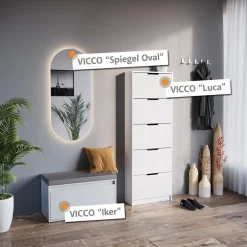 Schuhkipper Luca Weiß 2 Teile, mit LED Spiegel Vicco