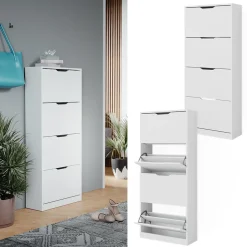 Schuhkipper Luca Weiß 59 x 137 cm mit 4 Klappschubladen Vicco