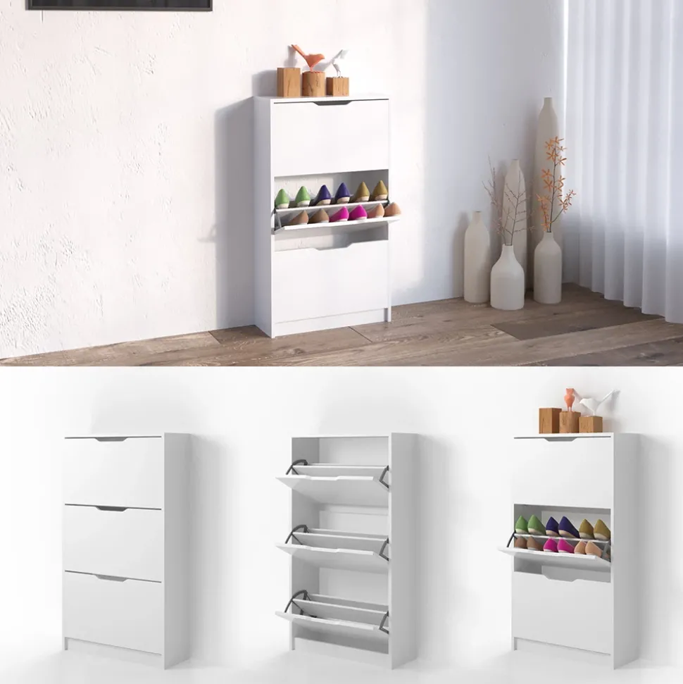 Schuhkipper Luca Weiß 59 x 105 cm 3 Fächer Vicco