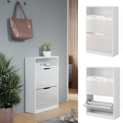 Schuhkipper Luca Weiß/Weiß Hochglanz 59 x 89.5 cm mit 2 Fächern Vicco