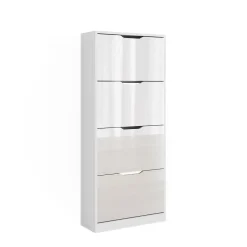 Schuhkipper Luca Weiß/Weiß Hochglanz 59 x 137 cm mit 4 Klappschubladen Vicco