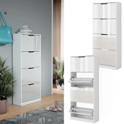 Schuhkipper Luca Weiß/Weiß Hochglanz 59 x 137 cm mit 4 Klappschubladen Vicco