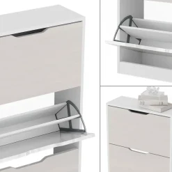 Schuhkipper Luca Weiß/Weiß Hochglanz 59 x 137 cm mit 4 Klappschubladen Vicco