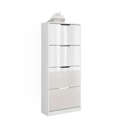 Schuhkipper Luca Weiß/Weiß Hochglanz 59 x 137 cm mit 4 Klappschubladen Vicco
