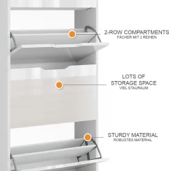 Schuhkipper Luca Weiß/Weiß Hochglanz 59 x 137 cm mit 4 Klappschubladen Vicco