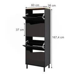 Schuhkipper Marelle Anthrazit/Artisan 60 x 167.4 cm mit 4 Fächern Vicco