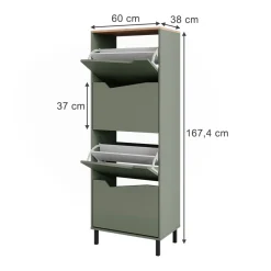 Schuhkipper Marelle Grün/Artisan 60 x 167.4 cm mit 4 Fächern Vicco