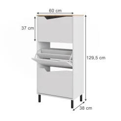 Schuhkipper Marelle Weiß/Artisan 60 x 129.5 cm mit 3 Fächern Vicco