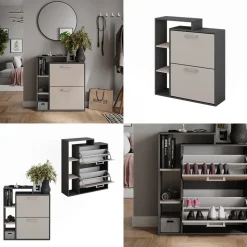 Schuhkipper Orlando Anthrazit/Greige 80 x 90 cm Vicco