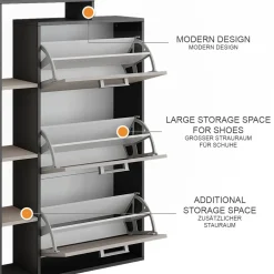 Schuhkipper Orlando Anthrazit/Greige 80 x 128.3 cm mit 3 Fächern Vicco