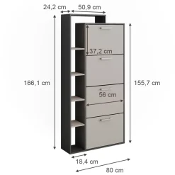 Schuhkipper Orlando Anthrazit/Greige 80 x 166.1 cm mit 4 Fächern Vicco