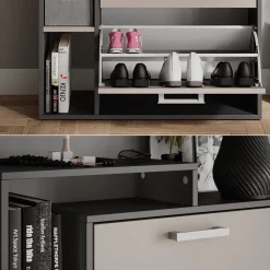 Schuhkipper Orlando Anthrazit/Greige 80 x 166.1 cm mit 4 Fächern Vicco