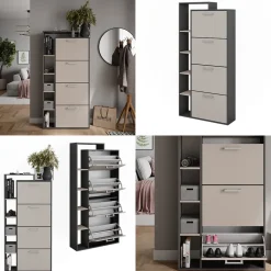 Schuhkipper Orlando Anthrazit/Greige 80 x 166.1 cm mit 4 Fächern Vicco