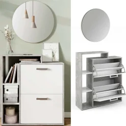 Schuhkipper Orlando Beton 2 Teile, mit Spiegel Vicco