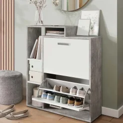 Schuhkipper Orlando Beton 2 Teile, mit Spiegel Vicco