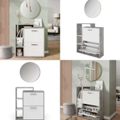 Schuhkipper Orlando Beton 2 Teile, mit Spiegel Vicco