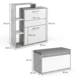 Schuhkipper Orlando Beton 2 Teile, mit Sitzbank Vicco
